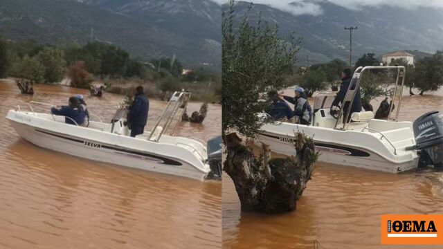 Με ταχύπλοο σκάφος κινούνται οι κάτοικοι στα Περατάτα Κεφαλονιάς για να φτάσουν στα σπίτια τους