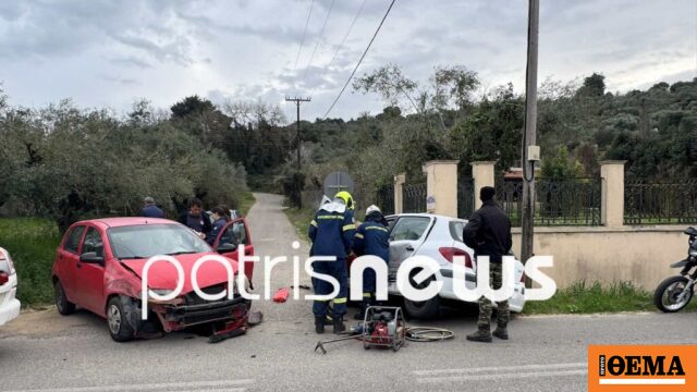 Αυτοκίνητο εμβόλισε ΙΧ και κατέληξε σε μάντρα στον Πύργο, τρεις τραυματίες